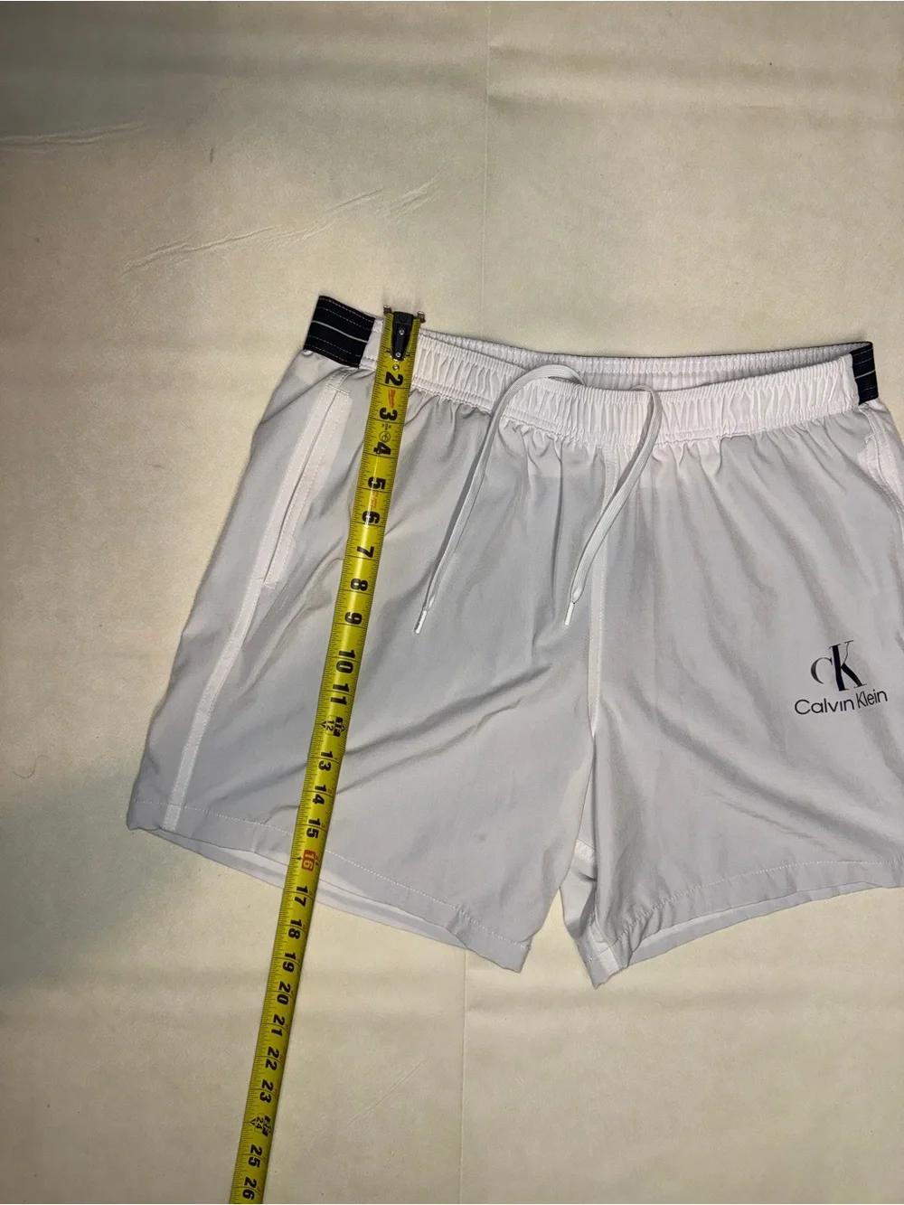 Calvin Klein White Athletic Shorts with Black Waist Accents